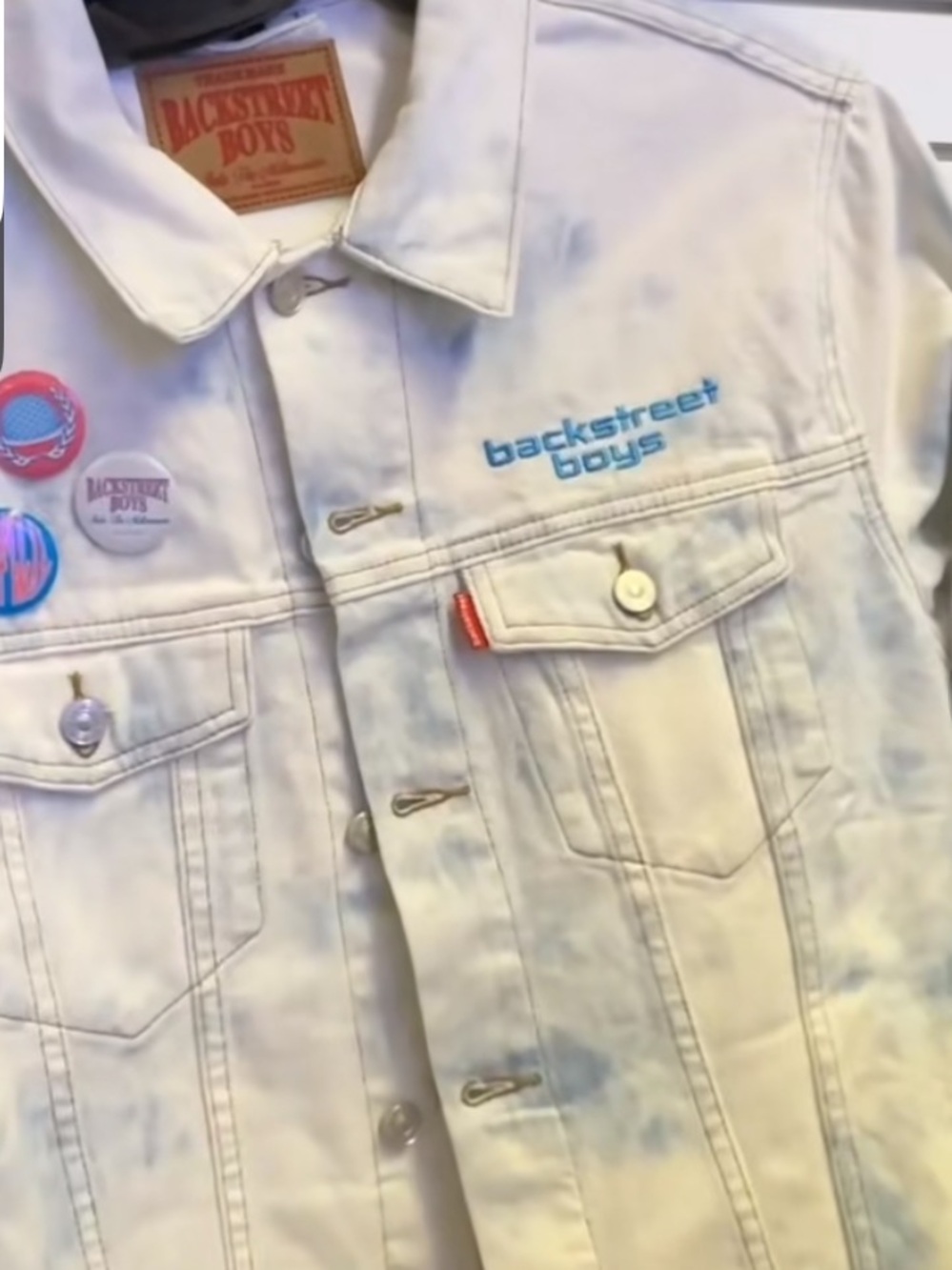 Backstreet Boys Light Tie-Dye Denim Jacket - Blue & White